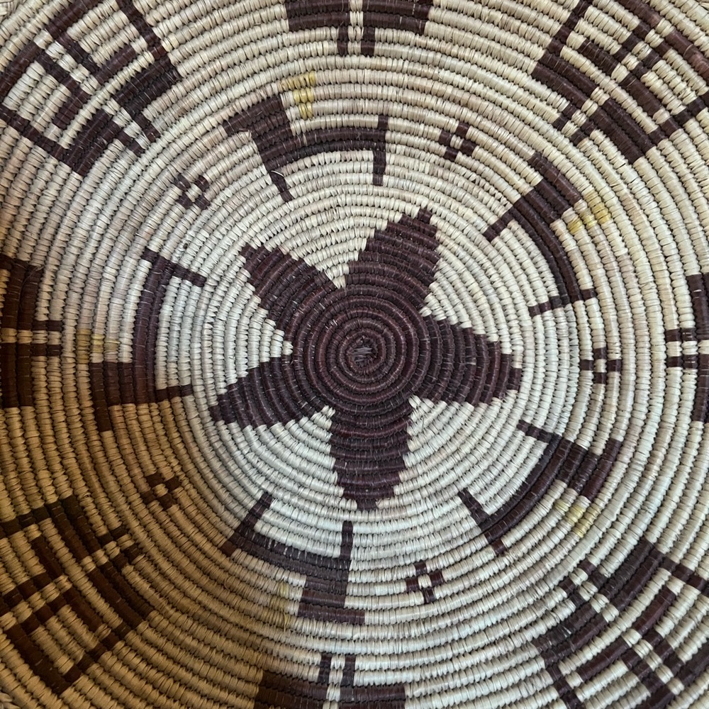 Native American Natural Fiber Handwoven Brown and Cream Mother In Law Basket - Picture 2 of 5
